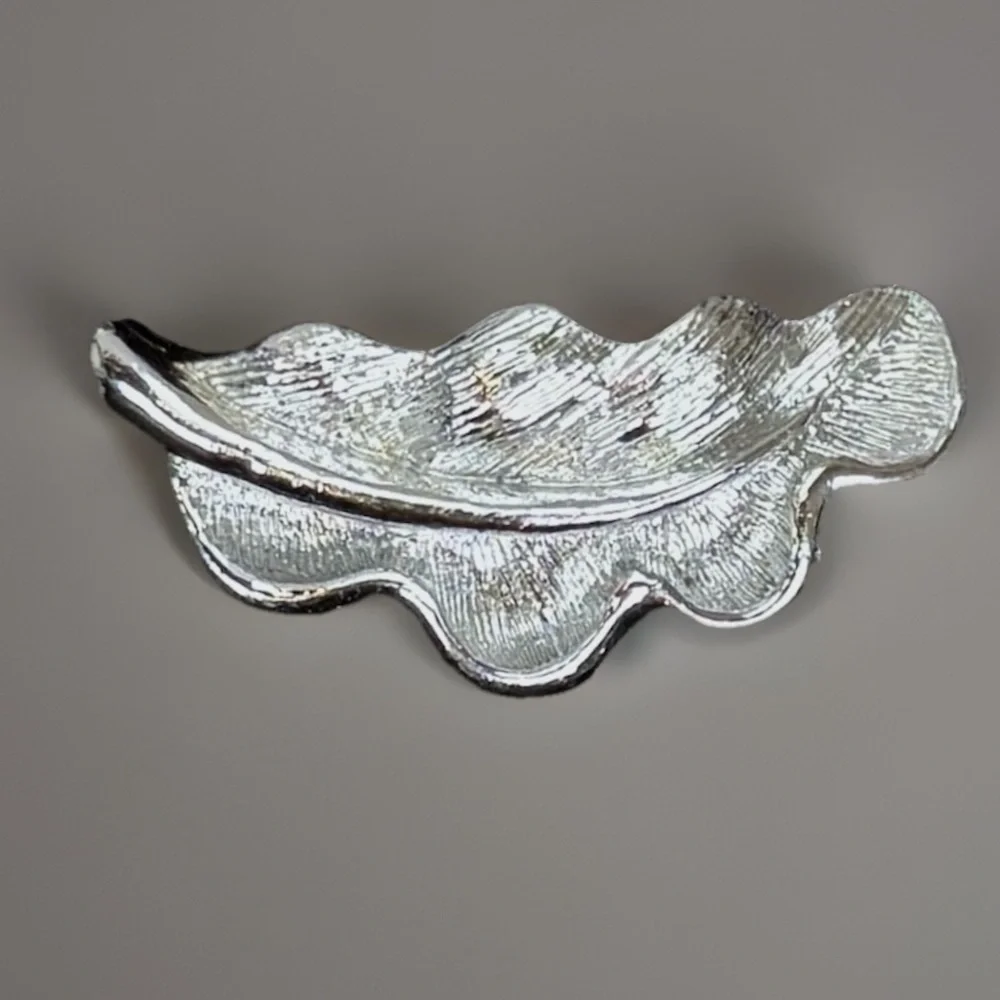 Elegant Silvertone Weighted Etched Leaf Brooch Pin